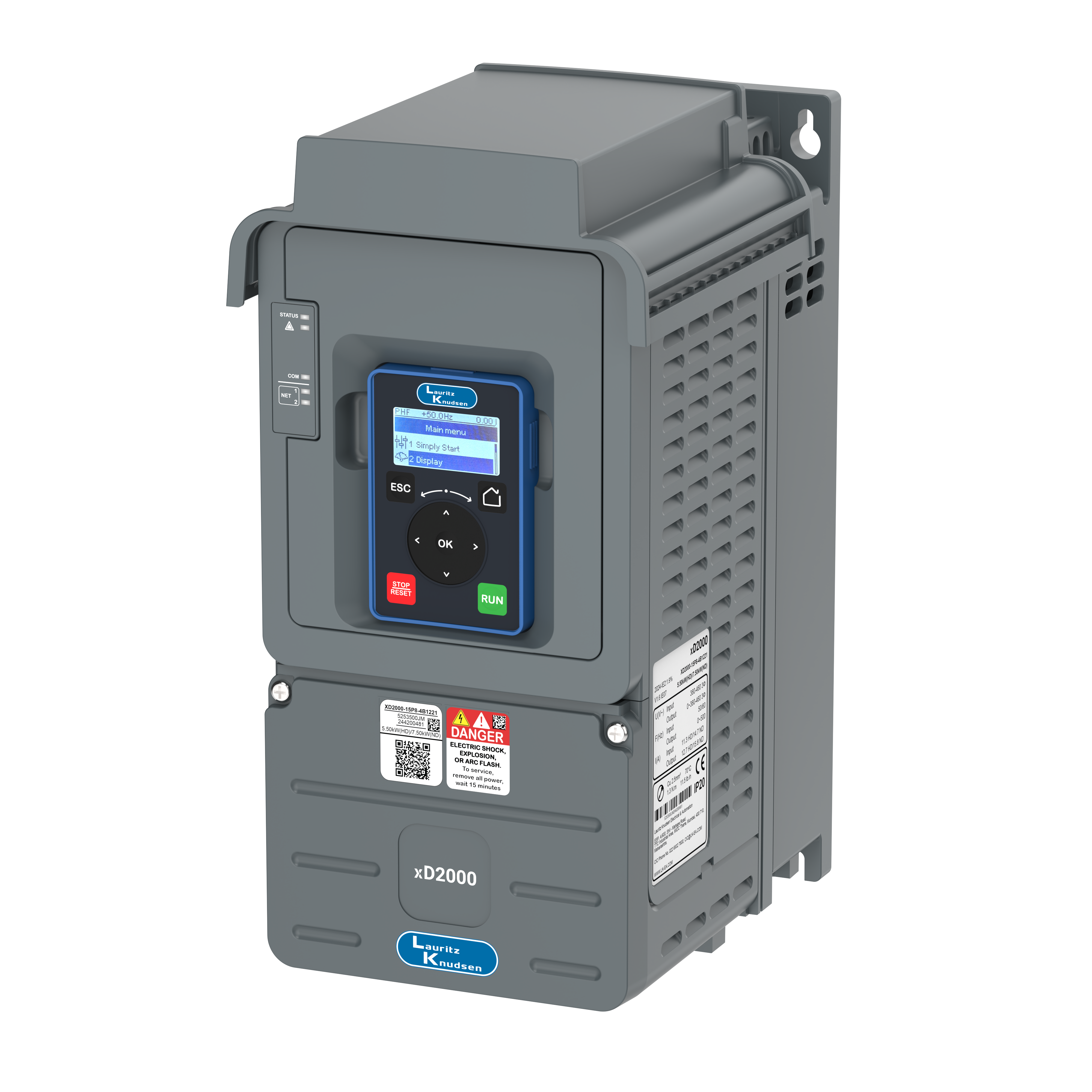 XD2000-07P2-4B1121 2.2kW/3kW 415V VFD — side view