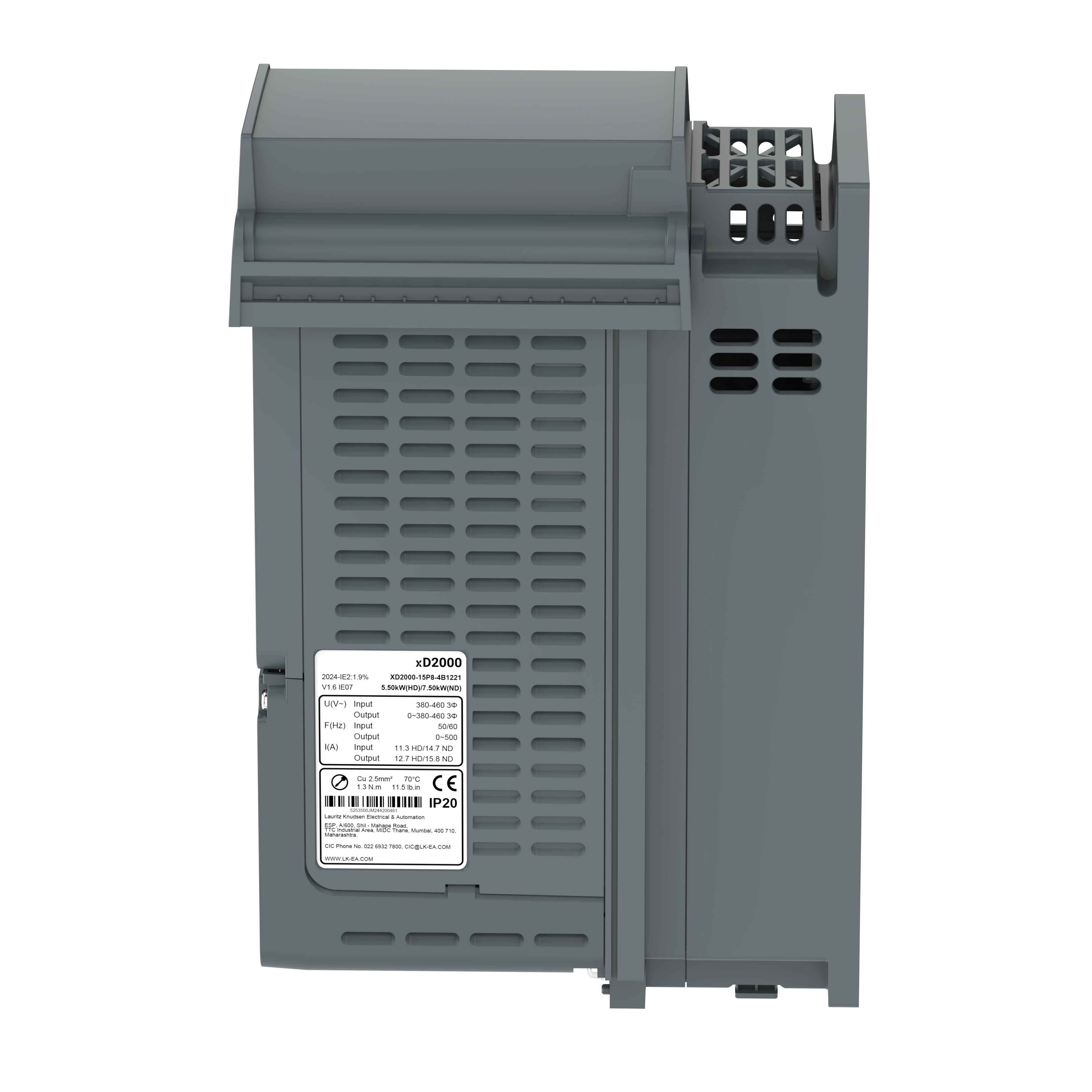 XD2000-07P2-4B1121 2.2kW/3kW 415V VFD — bottom view